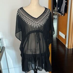 Joe Boxer Sz XL swimsuit Cover Up Sheer Black/ White Embroidered trim. NWOT